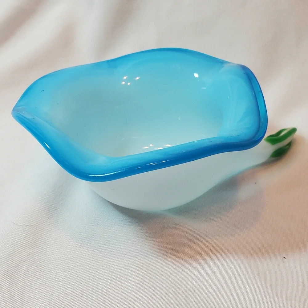 Murano Style Vtg Art Glass Hand Blown Flower Trinket Bowl Paperweight Retro